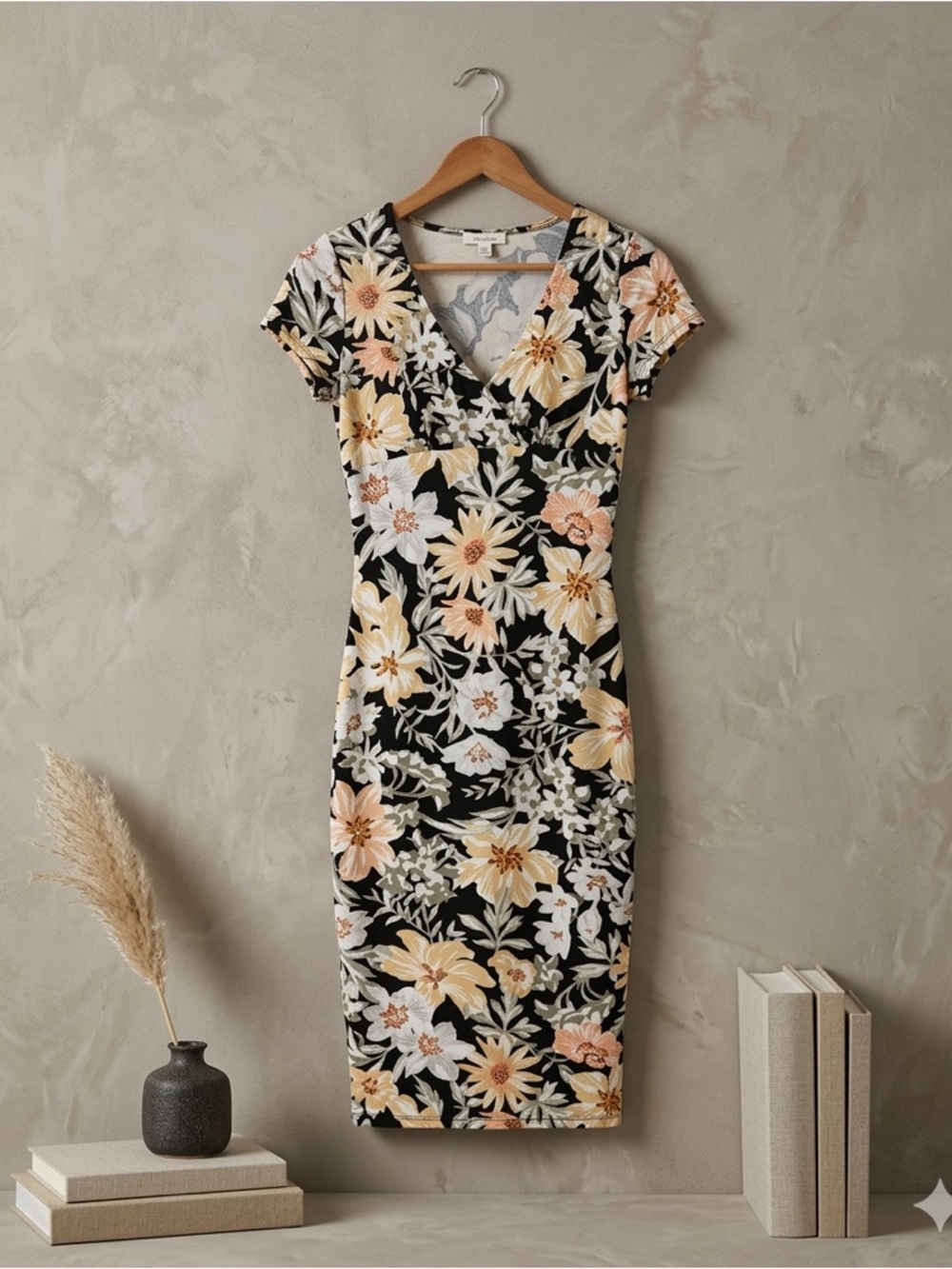 Billabong Floral Wrap Neckline Bodycon Midi Dress Women’s XS NWT
